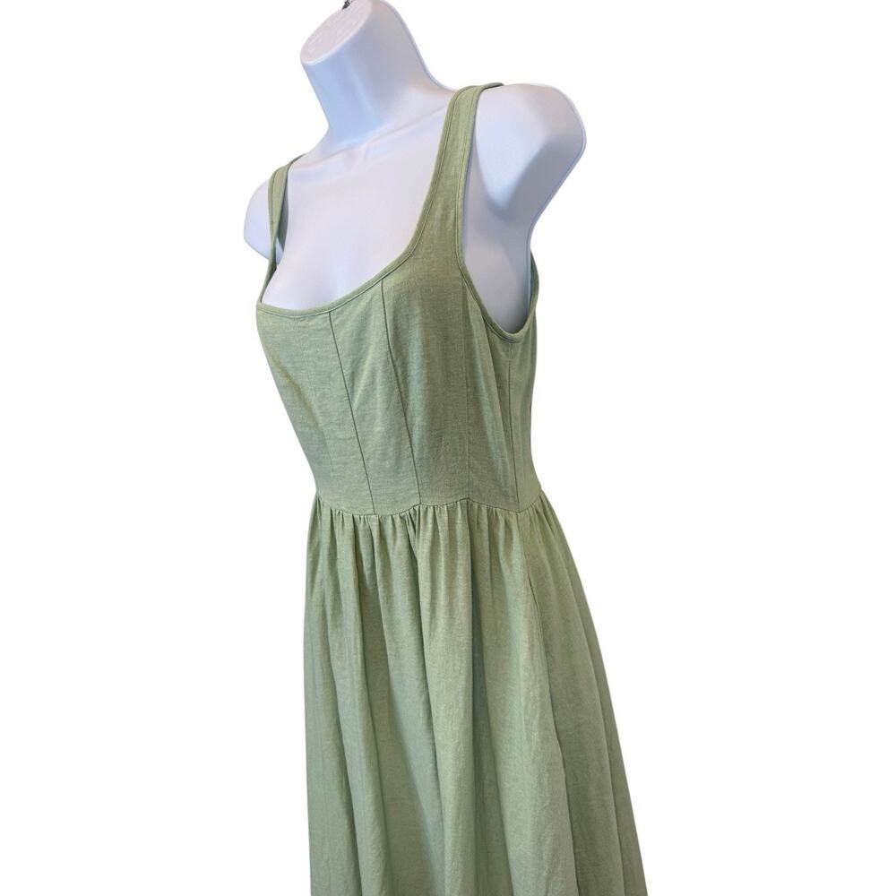 Christian Lacroix Dress Womens 4 Sage Green Linen Feminine Romantic Cottagecore - Picture 4 of 12
